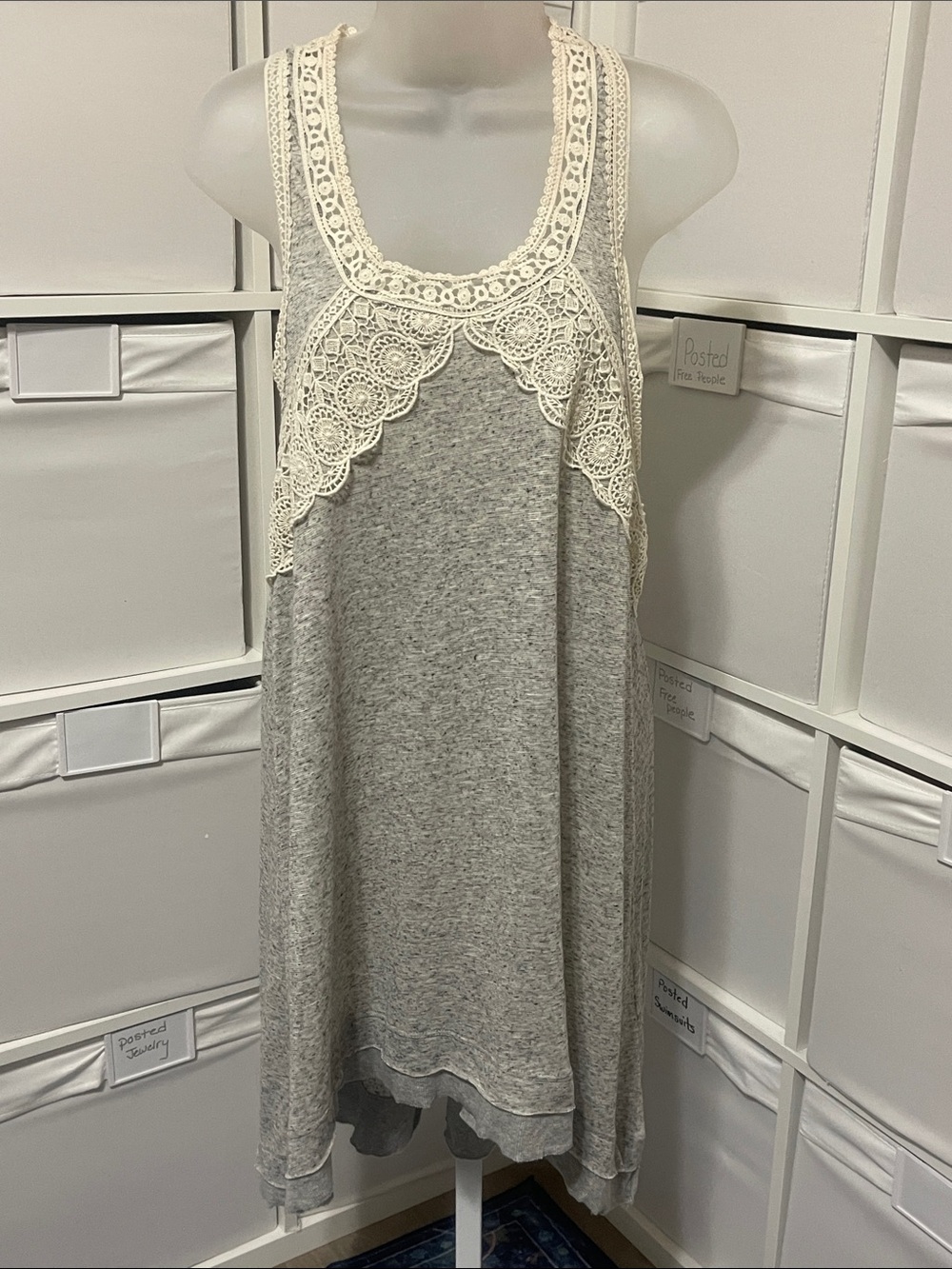 For Cynthia heathered grey coverup with Cream Crochet Lace